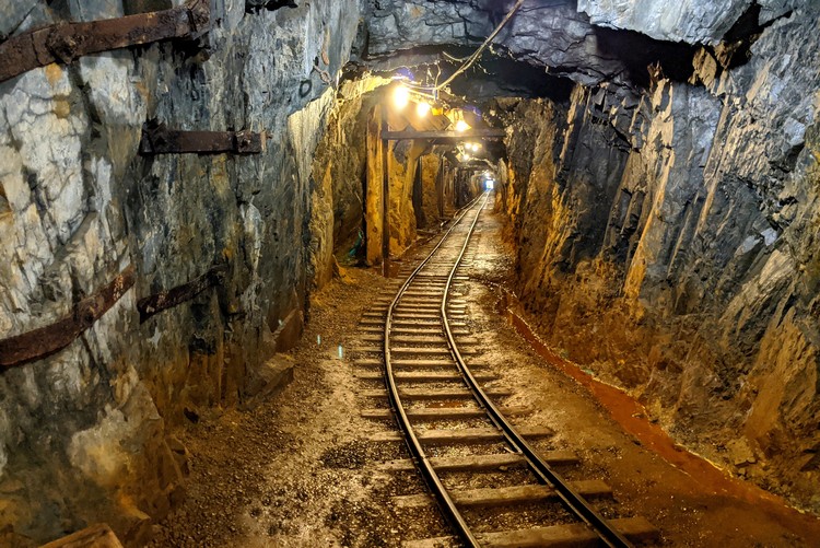 Rail track inside the old mine tunnel at Britannia Mine Museum