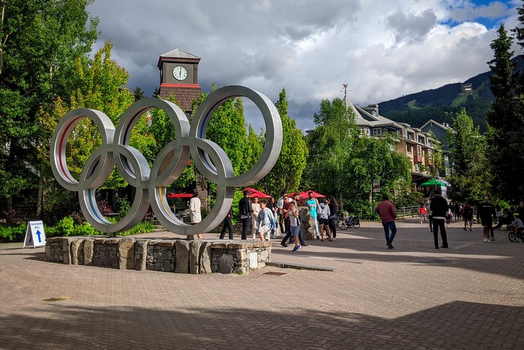 the Olympic Rings at Whistler Olympic Plaza in Whistler Village