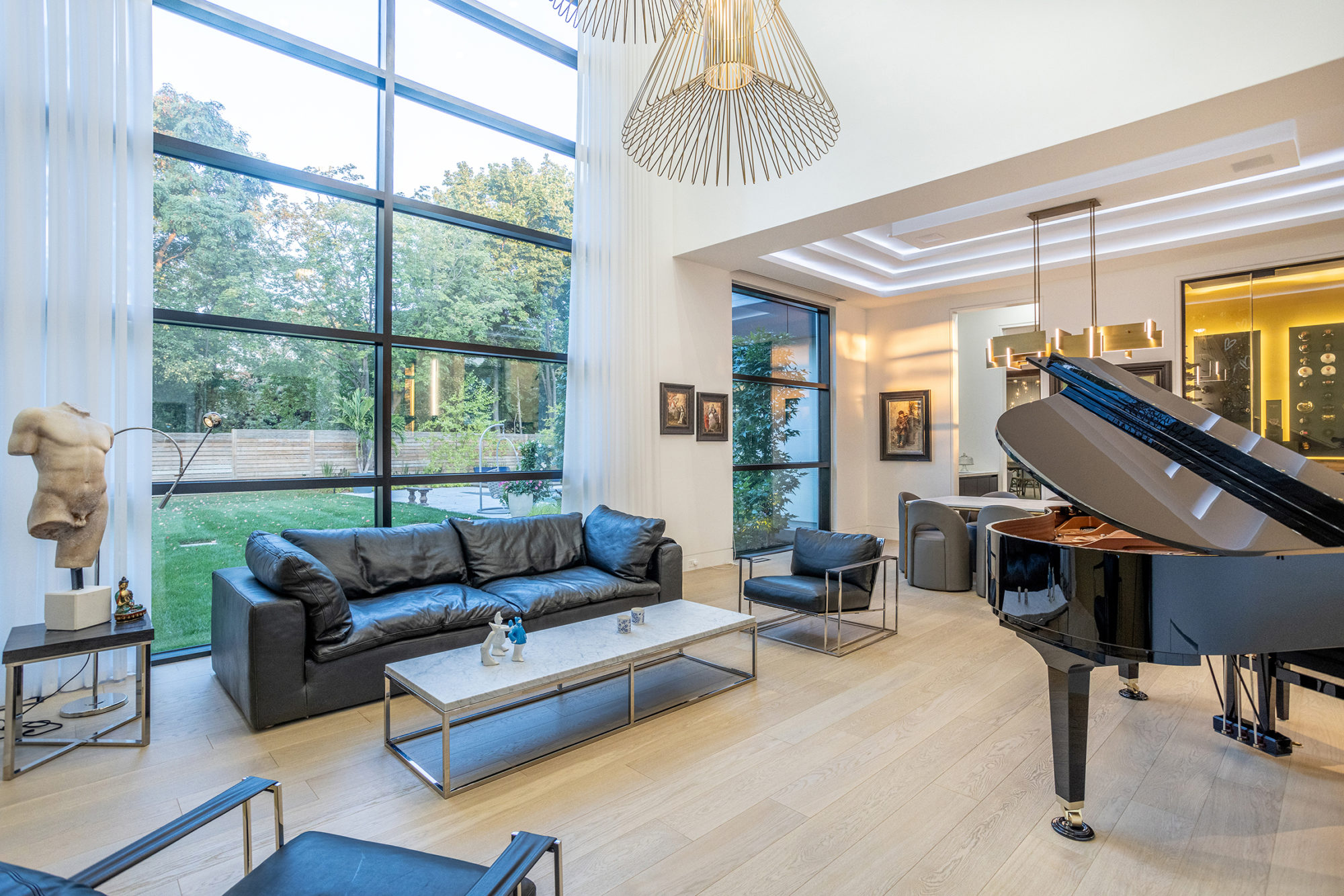 There's a champagne closet tucked away behind this family room. 