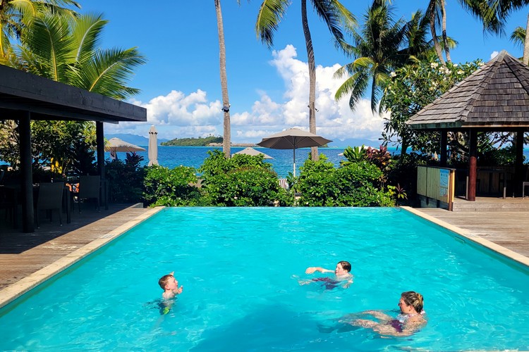 swimming pool at Hotel Royal Bora Bora, family friendly beach resort on main island, French Polynesia budget hotel accommodation 