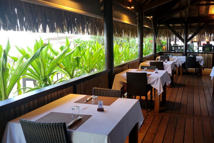 Seating and tables at Ori Ori Restaurant at Hotel Royal Bora Bora, French Polynesia