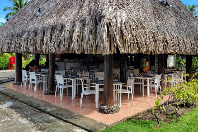 Covered seating at Restaurant Tama’a Maitai Bora Bora
