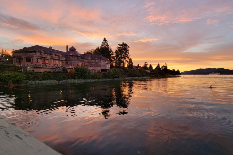 view of Painter's Lodge fishing resort in Campbell River on Vancouver Island, British Columbia salmon fishing resort