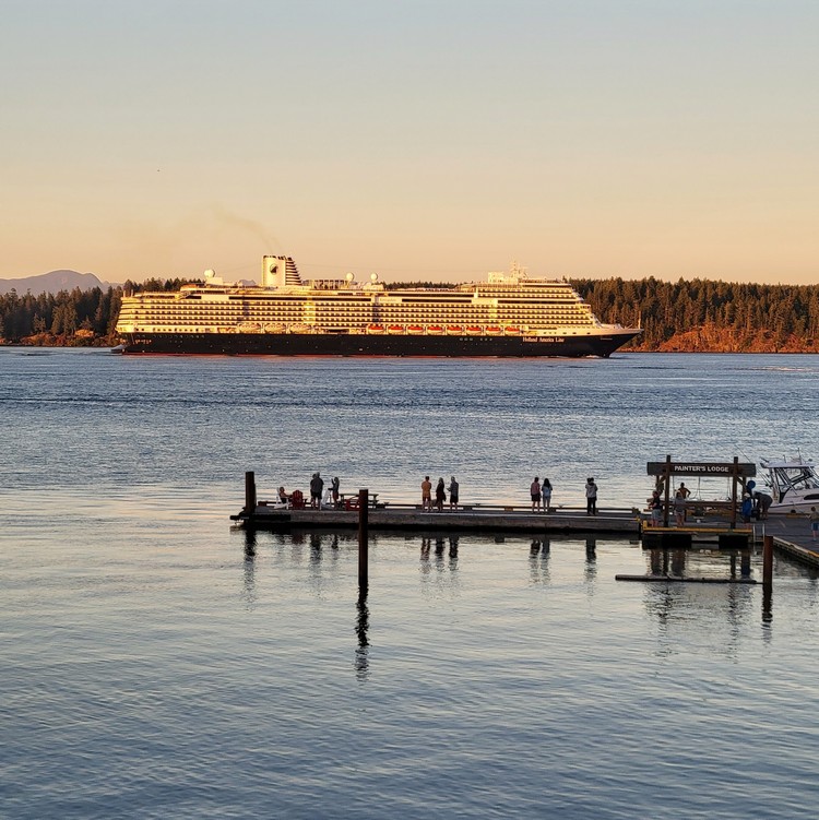 Alaska cruise ship passing through Discovery Passage in front of Painter's Lodge in Campbell River, before continuing to Inside Passage and Alaska