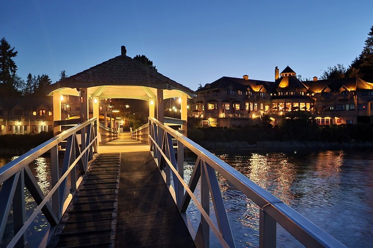 view of Painter's Lodge fishing resort in Campbell River on Vancouver Island, British Columbia salmon fishing resort