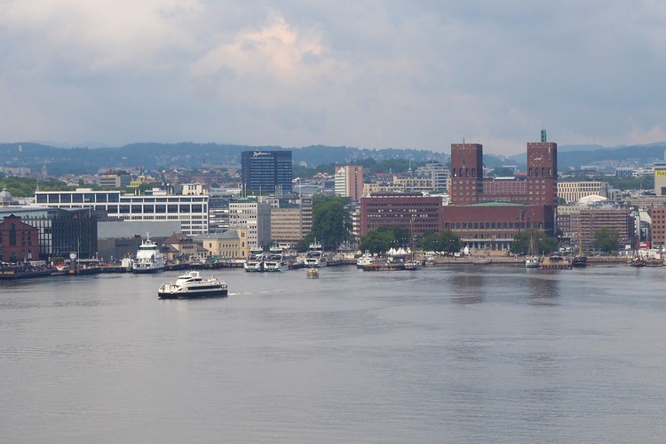 View of Oslo City Hall from DFDS ferry sundeck