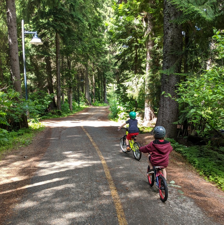 Kids Bike ride Whistler Valley Trail in Whistler Village