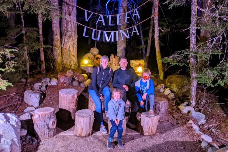 Family portrait at the end of the trail inside Vallea Lumina Whistler