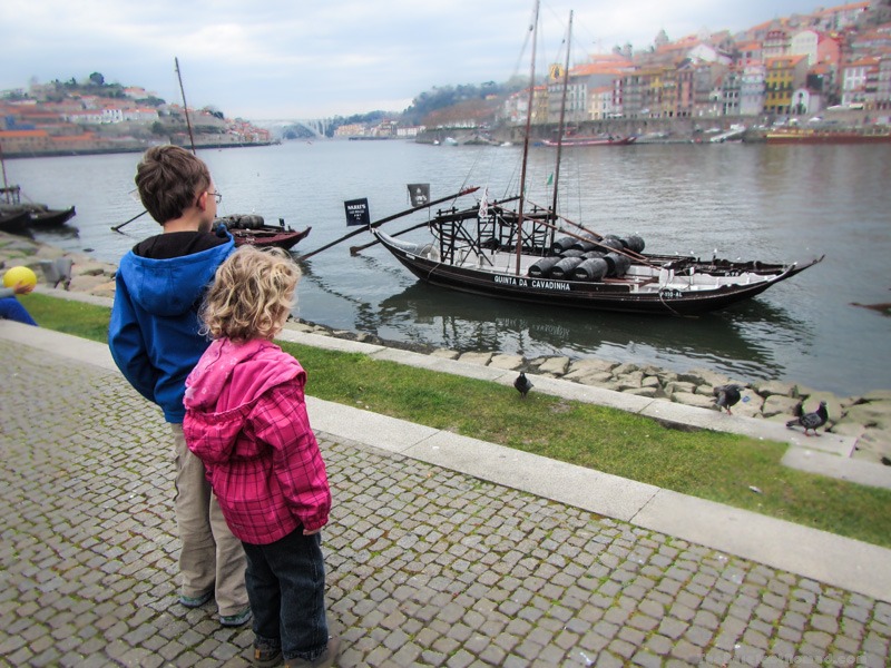 My kids looking out at the cruise boats from Av. Diogo Leite in Porto