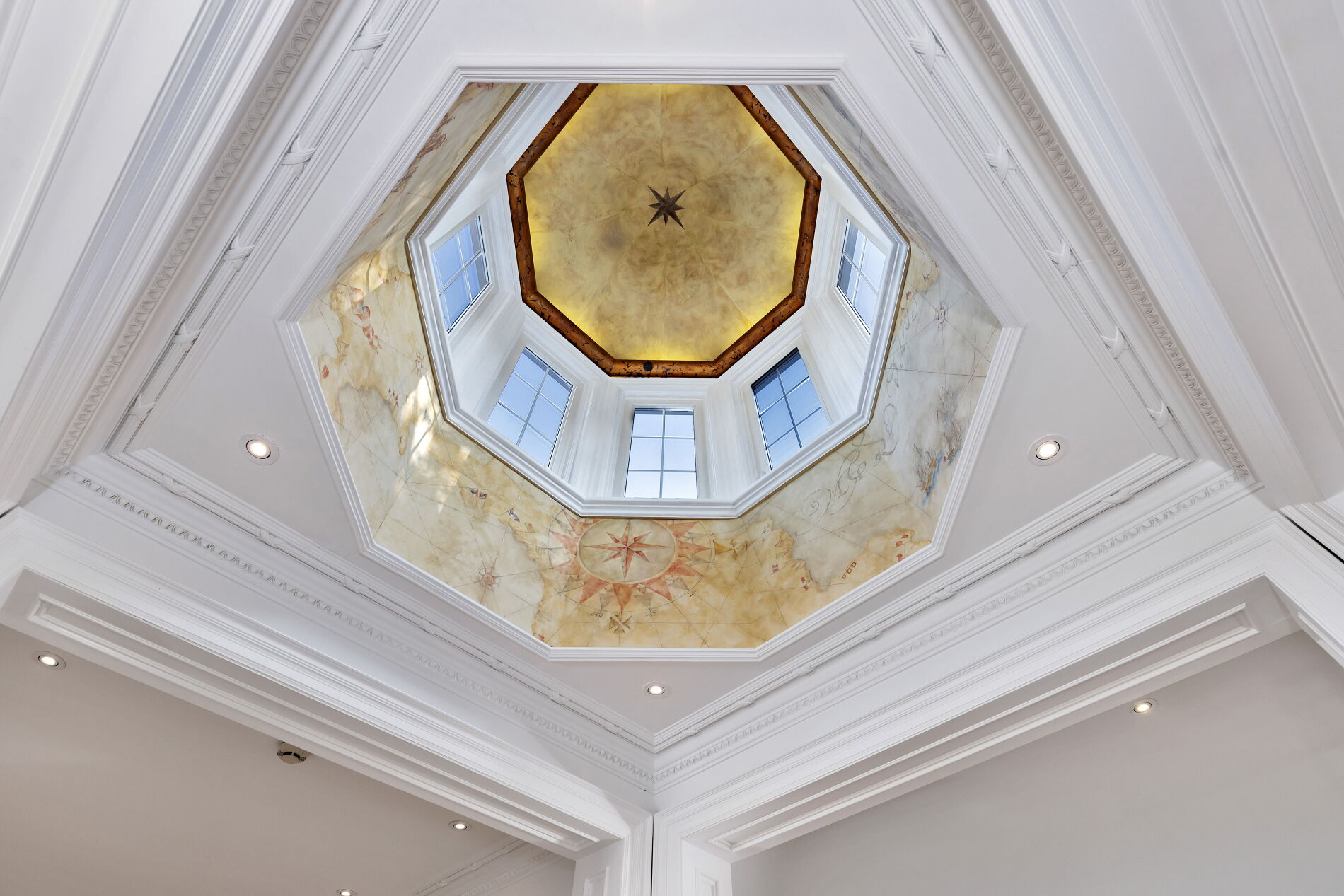 The soaring cupola is hand painted. 