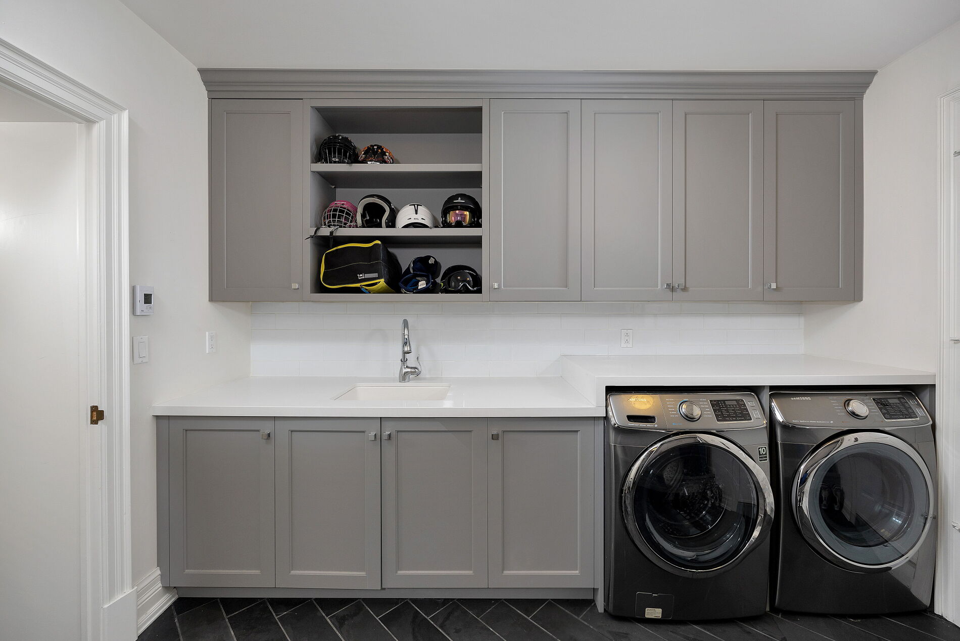 The laundry room, with a Samsung washer and dryer. 