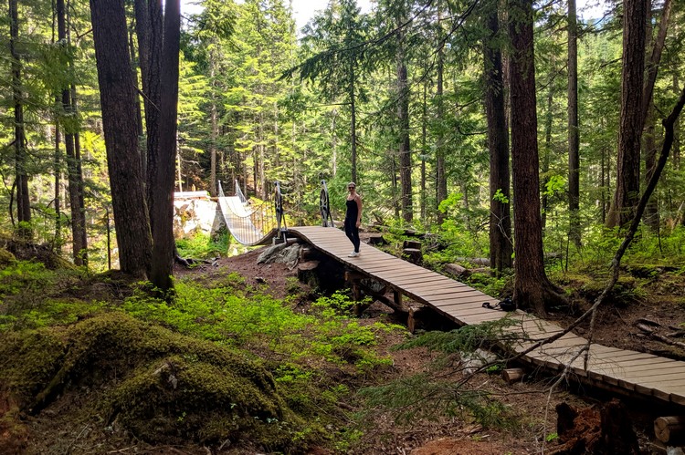 Whistler Train Wreck hiking trail suspension bridge and boardwalk