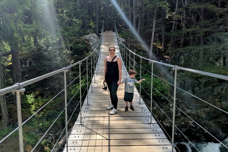 Cheakamus River suspension bridge Whistler Train Wreck Hike