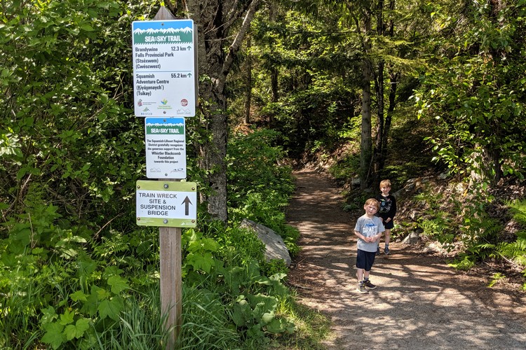 Whistler Train Wreck hiking trailhead sign