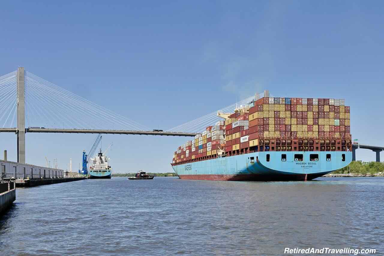 Talmadge Memorial Bridge Container Ship - Exploring The Sights In Savannah Georgia