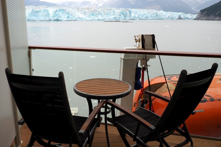 witnessing the Hubbard Glacier from deck of stateroom on Alaska cruise ship Celebrity Eclipse