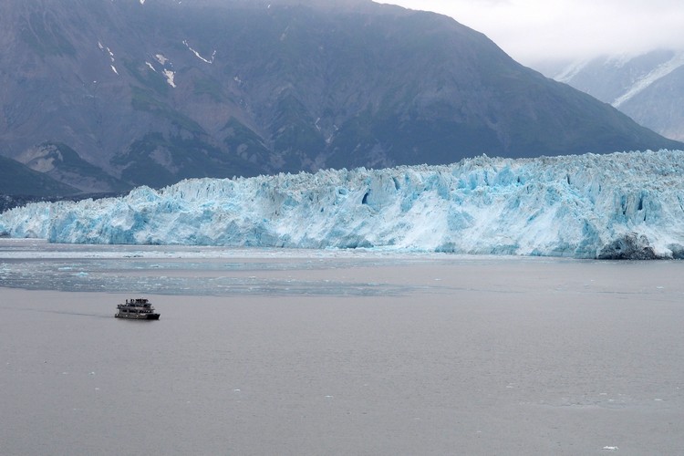 icebergs in Alaska Disenchantment Bay with Hubbard Glacier and mountains