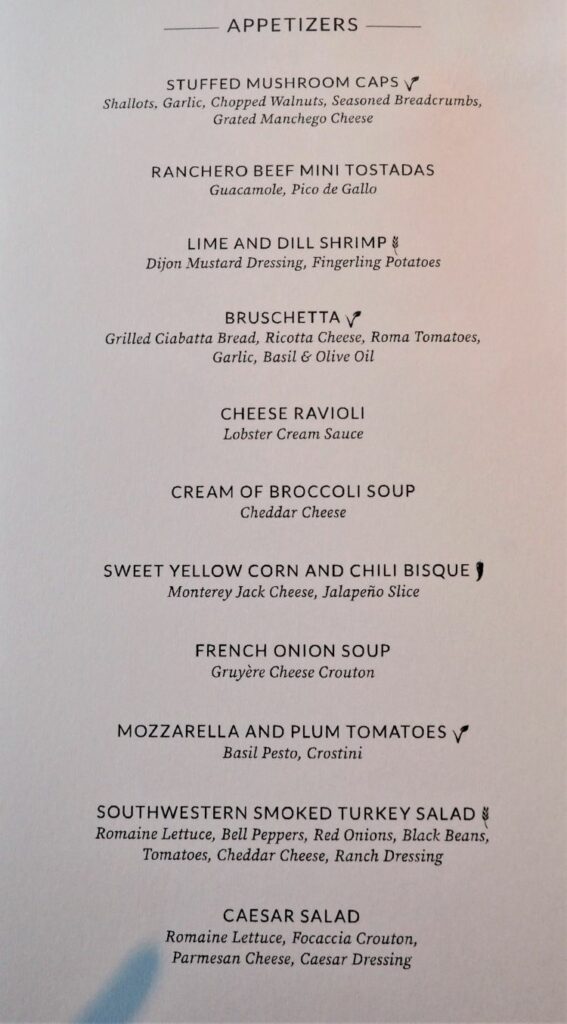 Norwegian Bliss Menu appetizers main restaurant