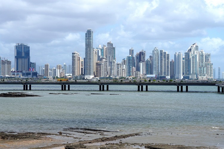 view of Panama City skyline from Casco Viejo