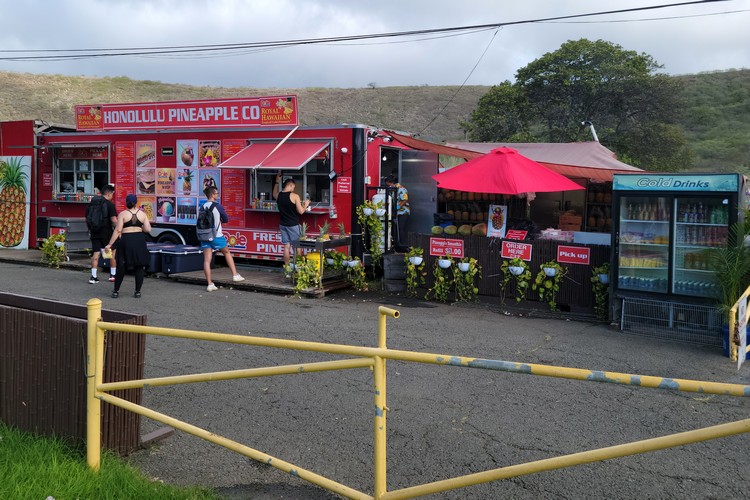 Honolulu Pineapple vendor at Diamond Head Visitor Center in Honolulu, Hawaii