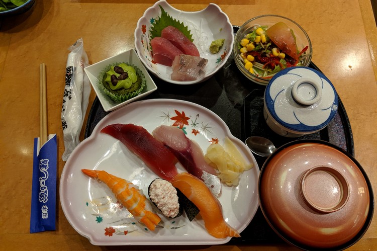 sushi and sashimi platter served at Tokyo restaurant, food in Japan, Japanese cuisine