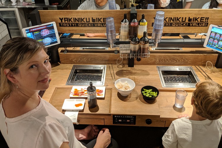 enjoying a yakiniku lunch in Akihabara Tokyo