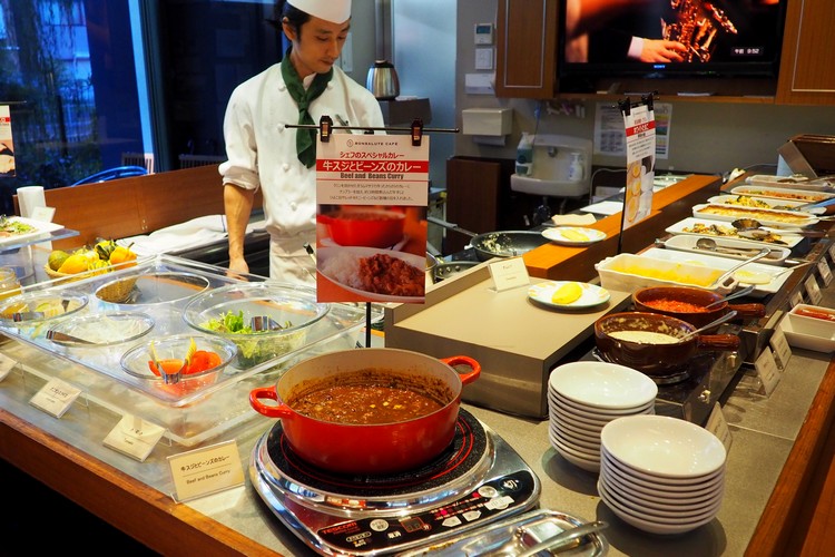 The breakfast buffet at the Hotel Gracery Tamachi in Tokyo Japan