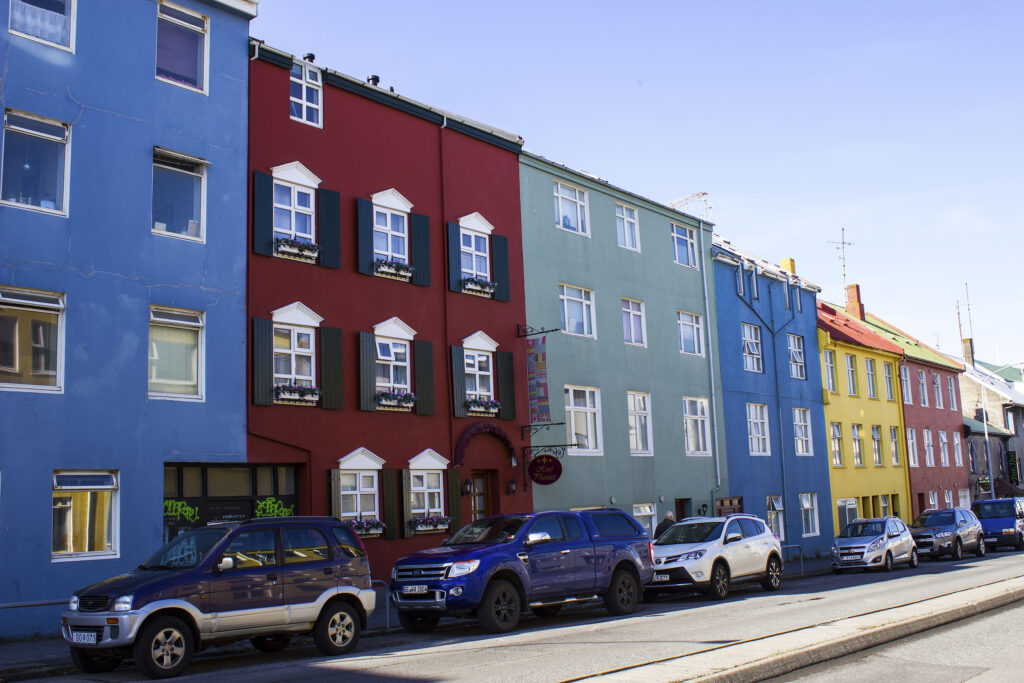 Streets of Reykjavik with colourful houses