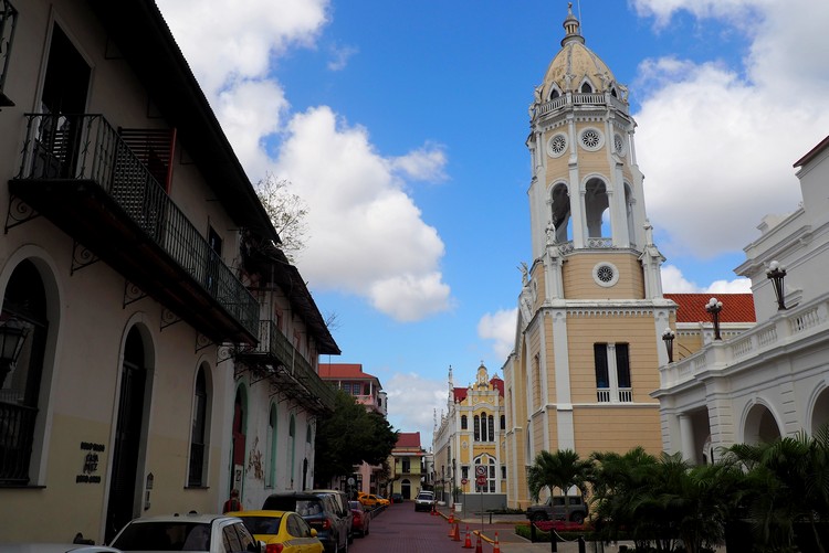 photos of Casco Viejo Panama City, bell tower church in the old town