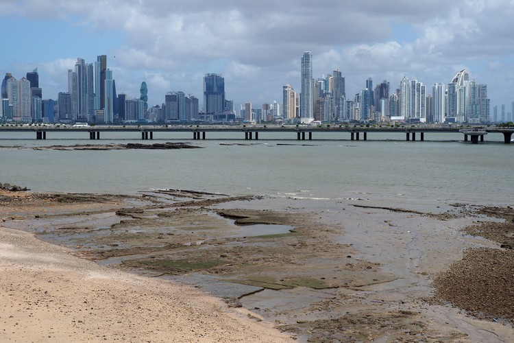 views of Panama City skyline from Casco Viejo Old Quarter