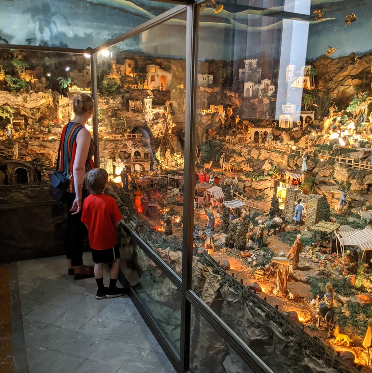 Miniature nativity scene inside Parroquia San Felipe de Neri Church in Casco Viejo Panama City