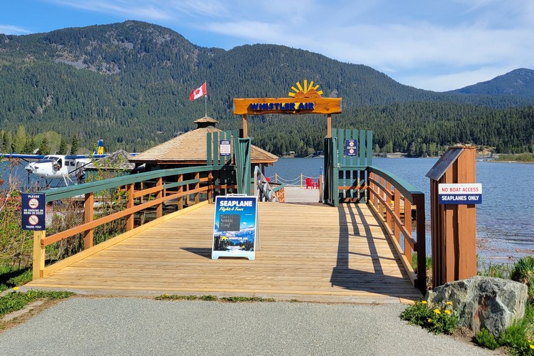 entrance to Whistler Air floatplane dock on Green Lake in Whistler Village, British Columbia